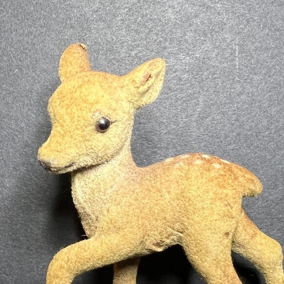 Vintage Brown Flocked Felt Walking Spotted Fawn Deer Figurine 3.25 x 2.75" - Picture 2 of 8